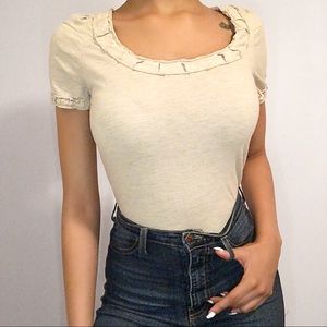 ☾Cream White Ruffle  Collared Shirt ☾